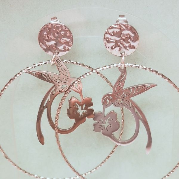 boucles d'oreille colibri fleur de tiaré argenté