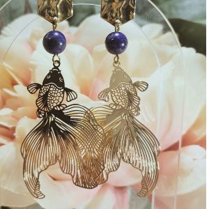 boucle d'oreille poisson pierre lapis lazuli