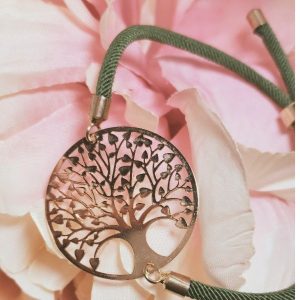 bracelet avec cordon arbre de vie acier doré