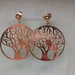 boucle d'oreille arbre de vie fée clochette acier dorée
