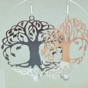 Boucle d'oreille acier arbre de vie avec petite perle agate indienne