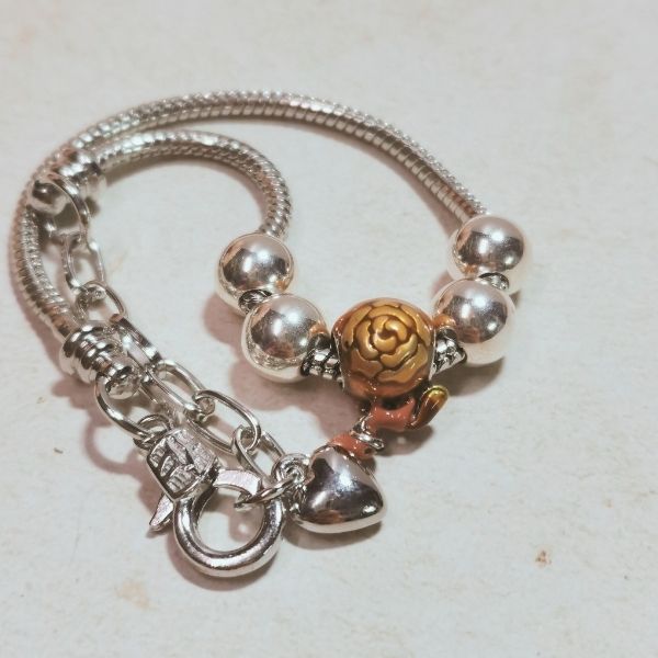 Bracelet argent massif breloque renard