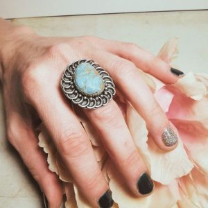 Bague argent 925 véritable porté avec refler de turquoise